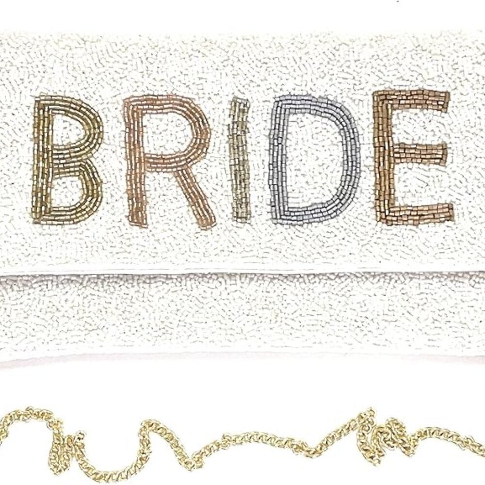 Bride Beaded Ivory Clutch Purse, Perfect for Bachelorette or Bridal Shower